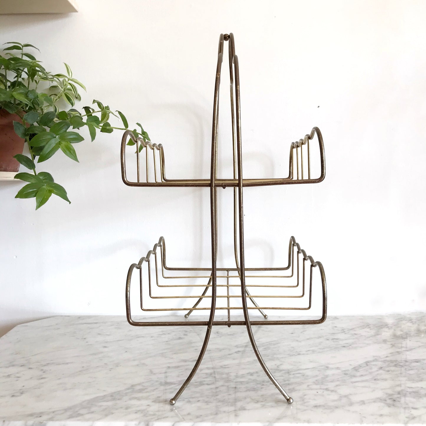 Large Vintage Gold Wire Magazine Rack