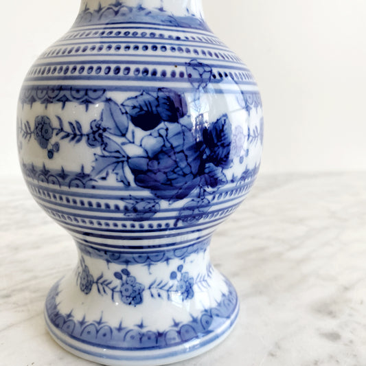 Vintage Blue + White Porcelain Vase, 8"