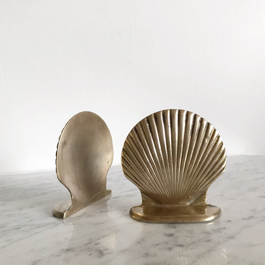 Pair of Vintage Brass Seashell Bookends