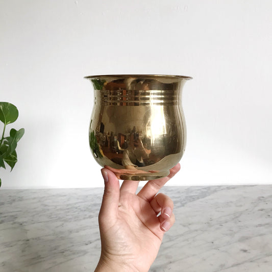 Vintage Brass Planter with Stripes