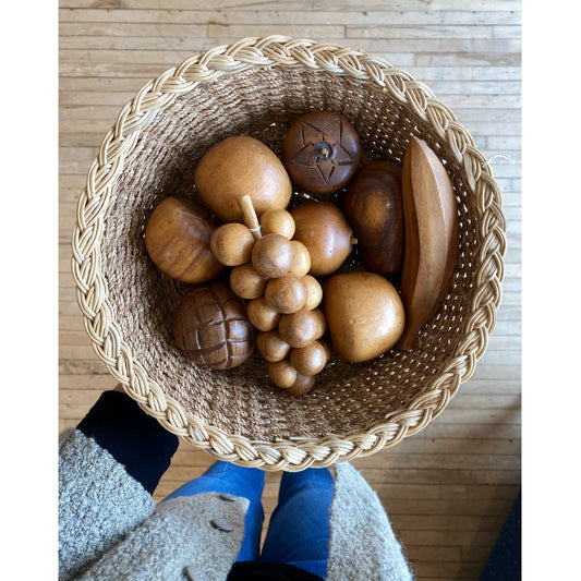 Collection of Vintage Carved Wood Fruit, 9-pc