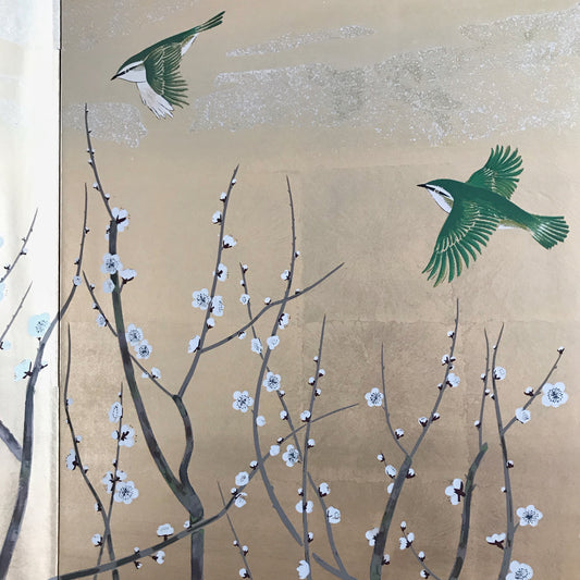 Vintage Hand-Painted Folding Screen / Room Divider (70" x 36")