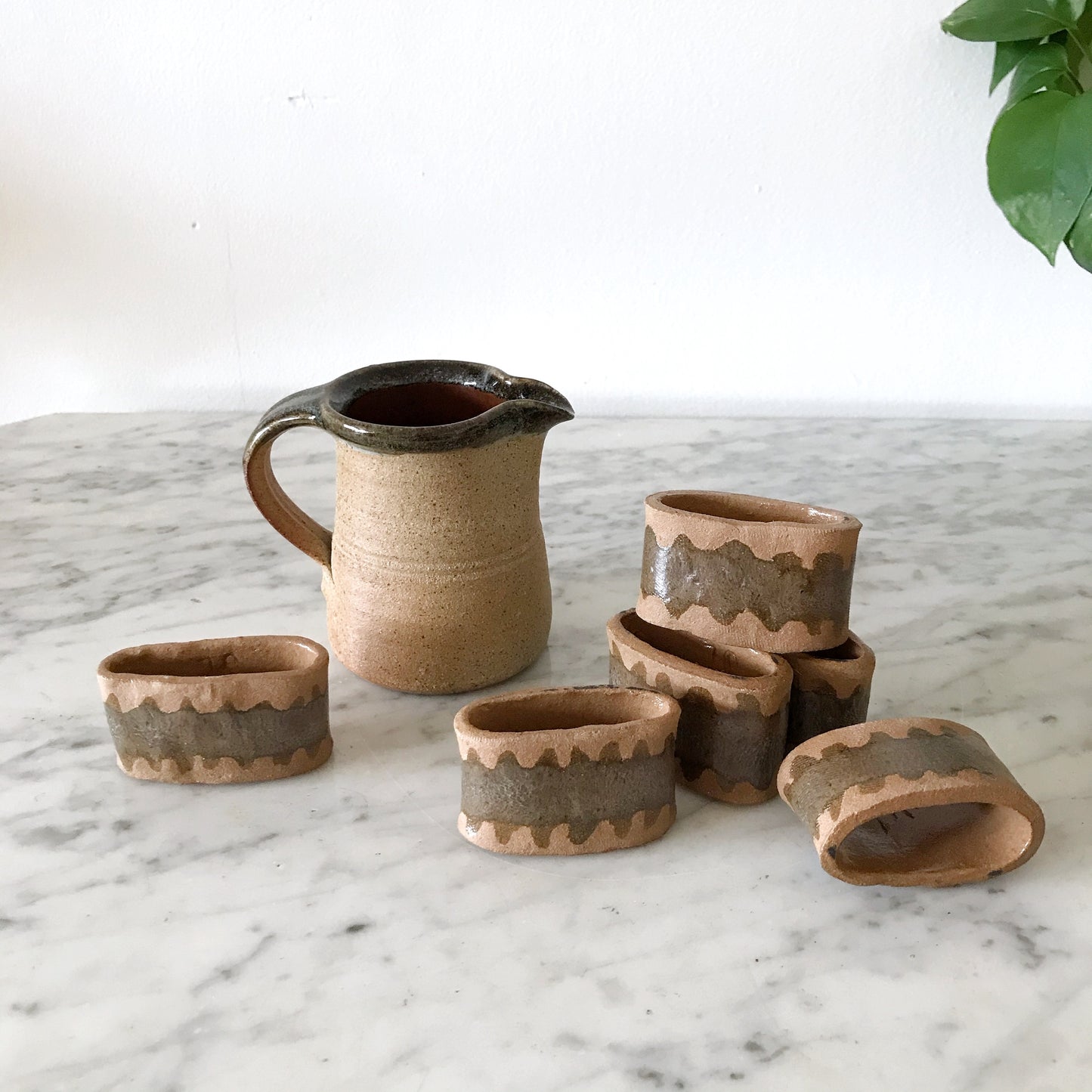 Set of 6 Vintage Handmade Clay Napkin Rings