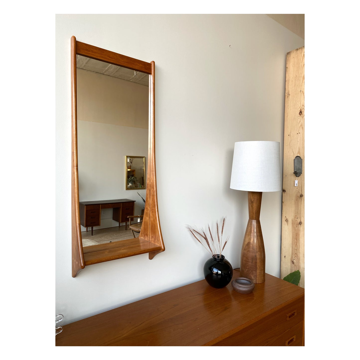 Vintage Danish Teak Mirror with Shelf