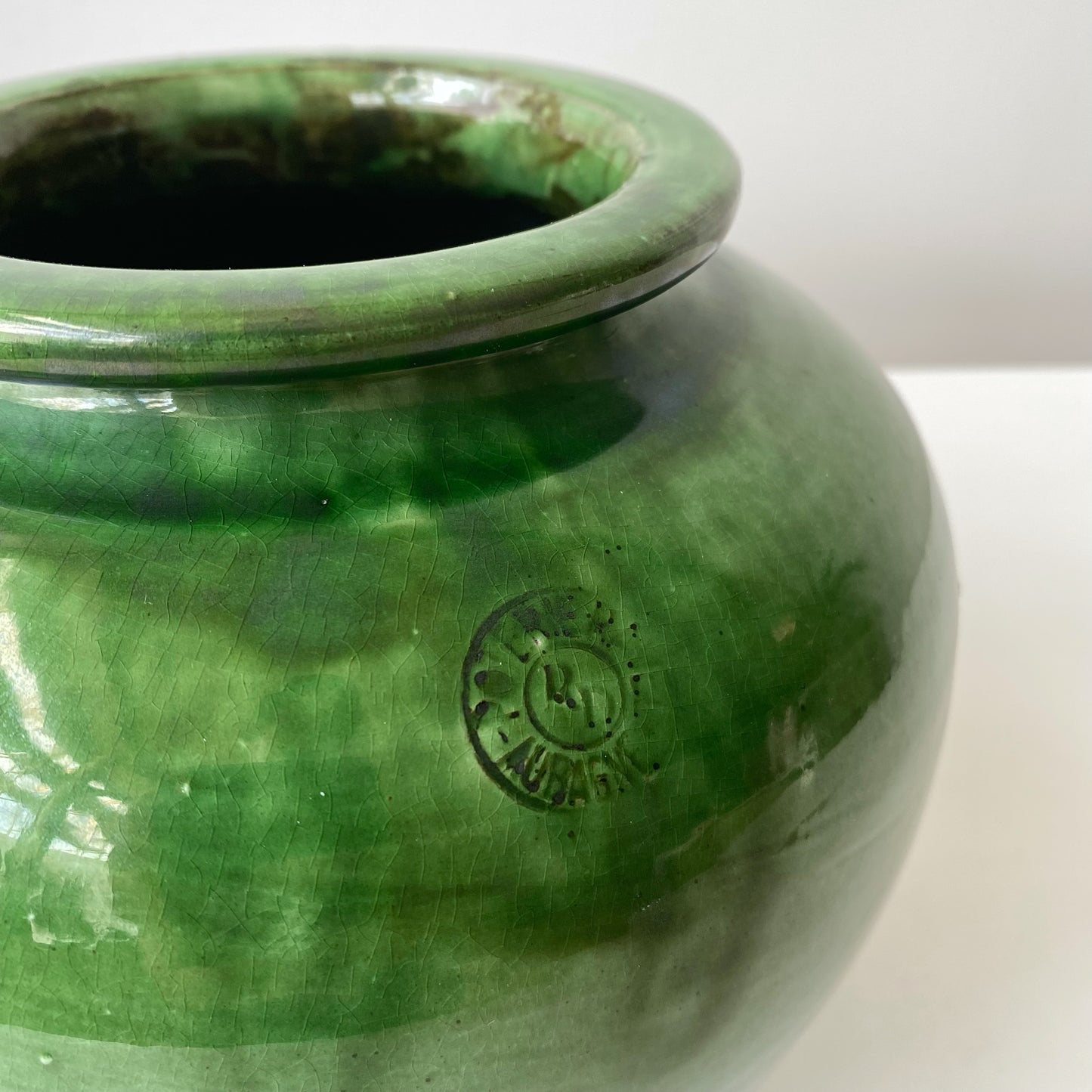 Vintage French Green Clay Vessel
