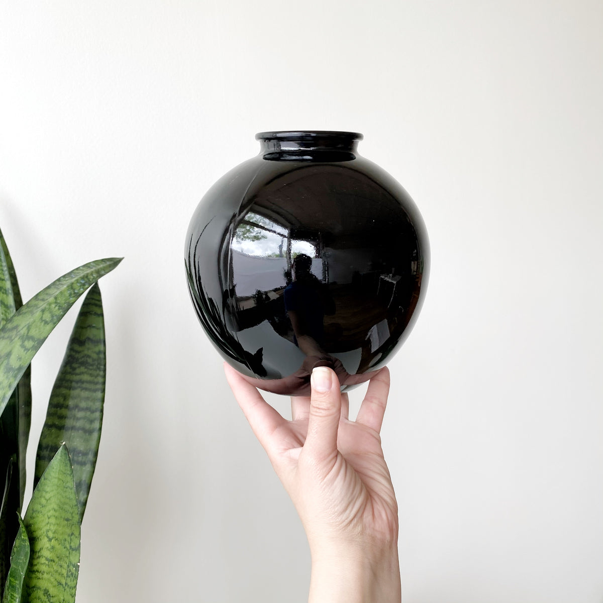 Vintage Black Glass Orb Vase