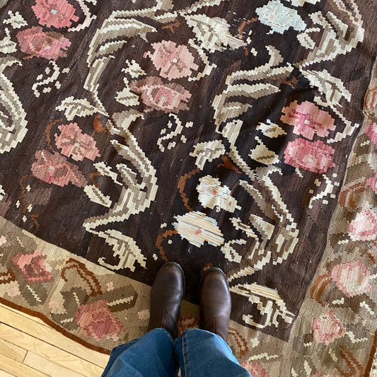 Vintage Handmade Floral Flat-Weave Rug (As-Is)