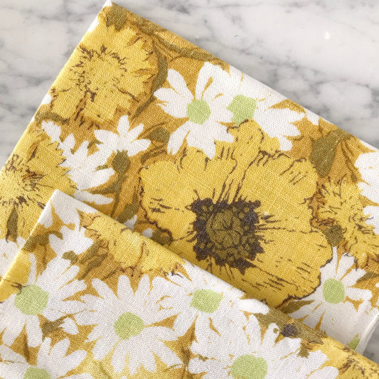 Pair of Vintage Linen Napkins, Yellow Floral