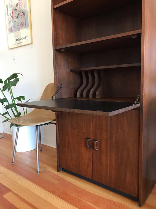 Vintage Mid-Century Bookcase with Dropdown Desktop