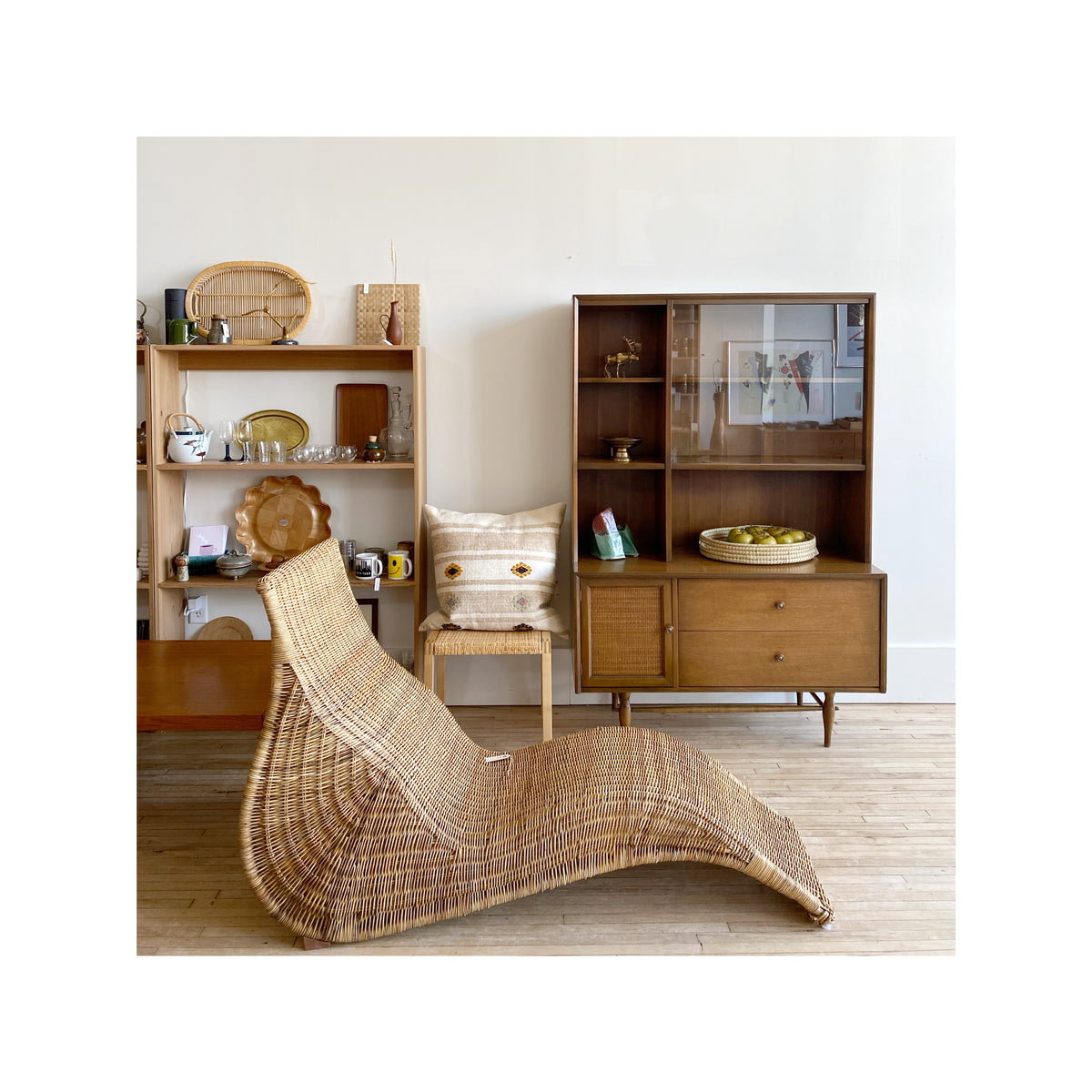 Vintage Sculptural Wicker Chaise Lounge Chair