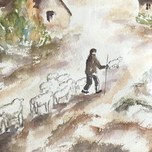 Original Watercolor Painting, Mountain Village