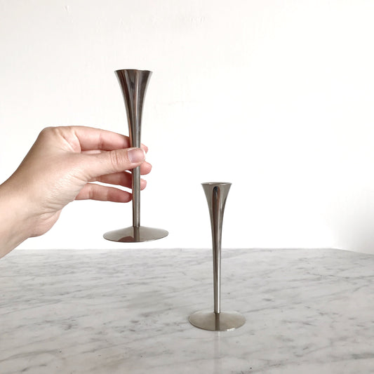 Pair of Slender Silver Candle Holders, Germany