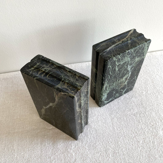PAIR : Vintage Green Marble Book Ends