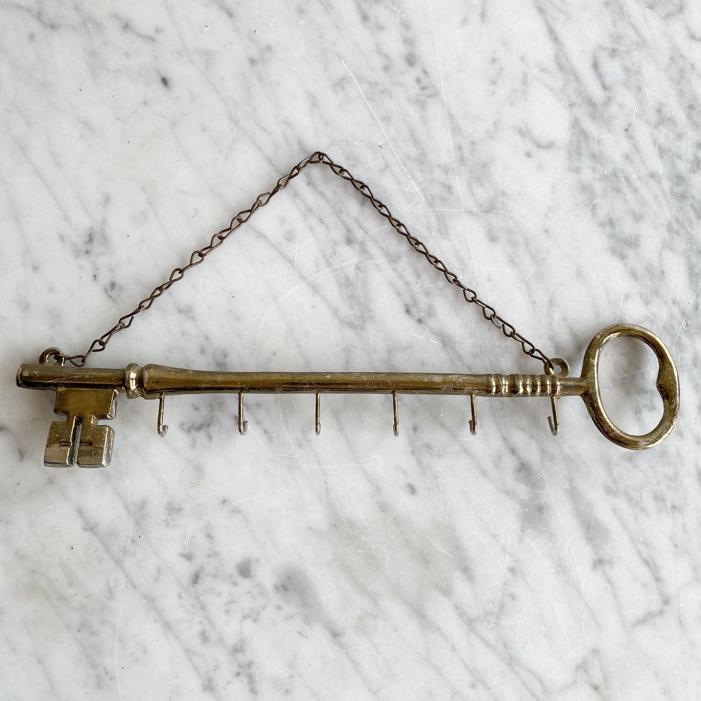 Vintage Brassy Key Shaped Key Holder