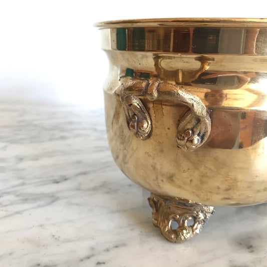 Vintage Footed Brass Planter with Handles