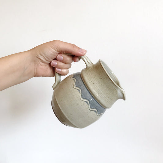 Vintage Stoneware Pitcher, Blue Wave