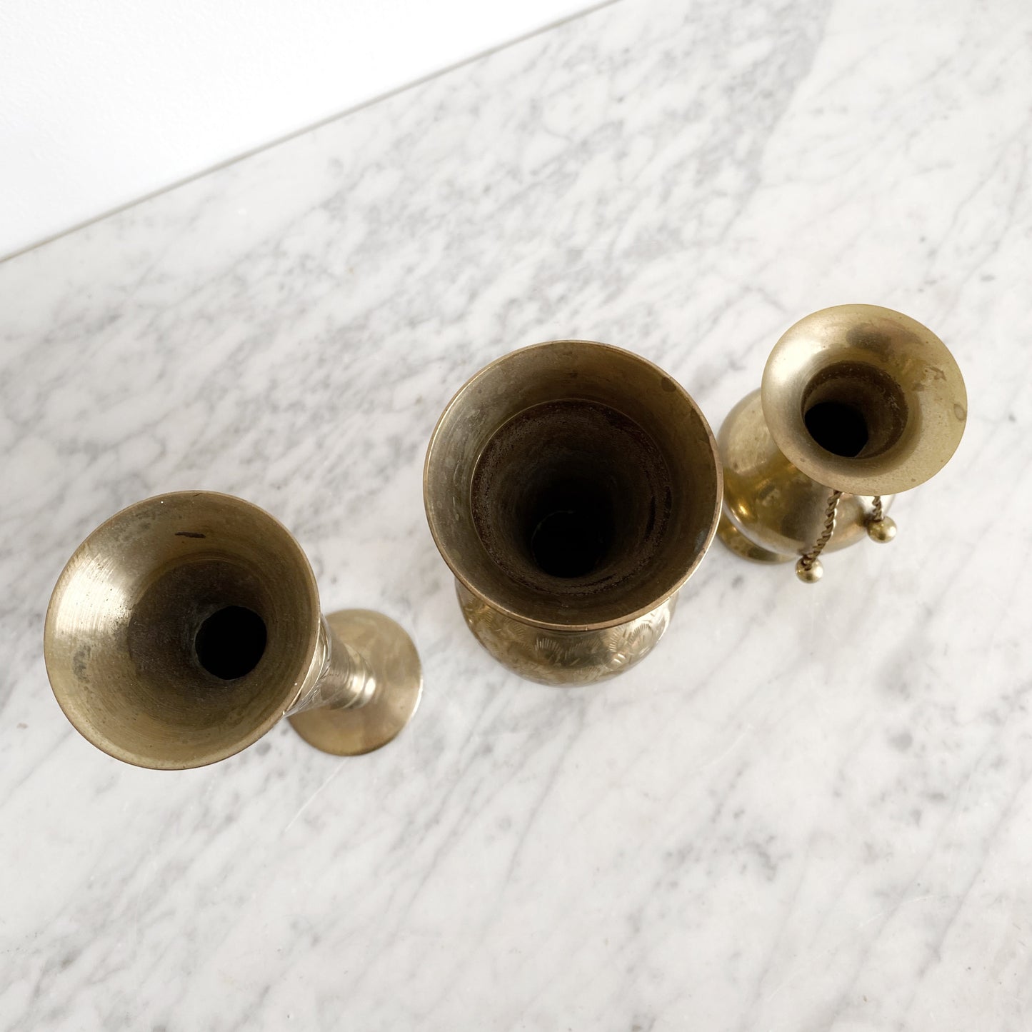 Slender Vintage Etched Brass Vase