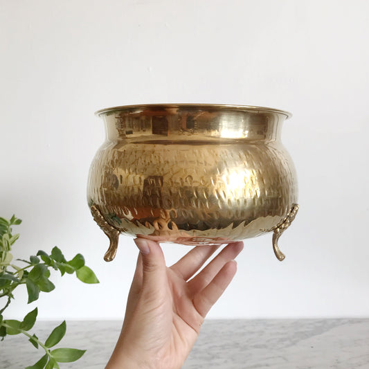 Large Vintage Footed Brass Planter
