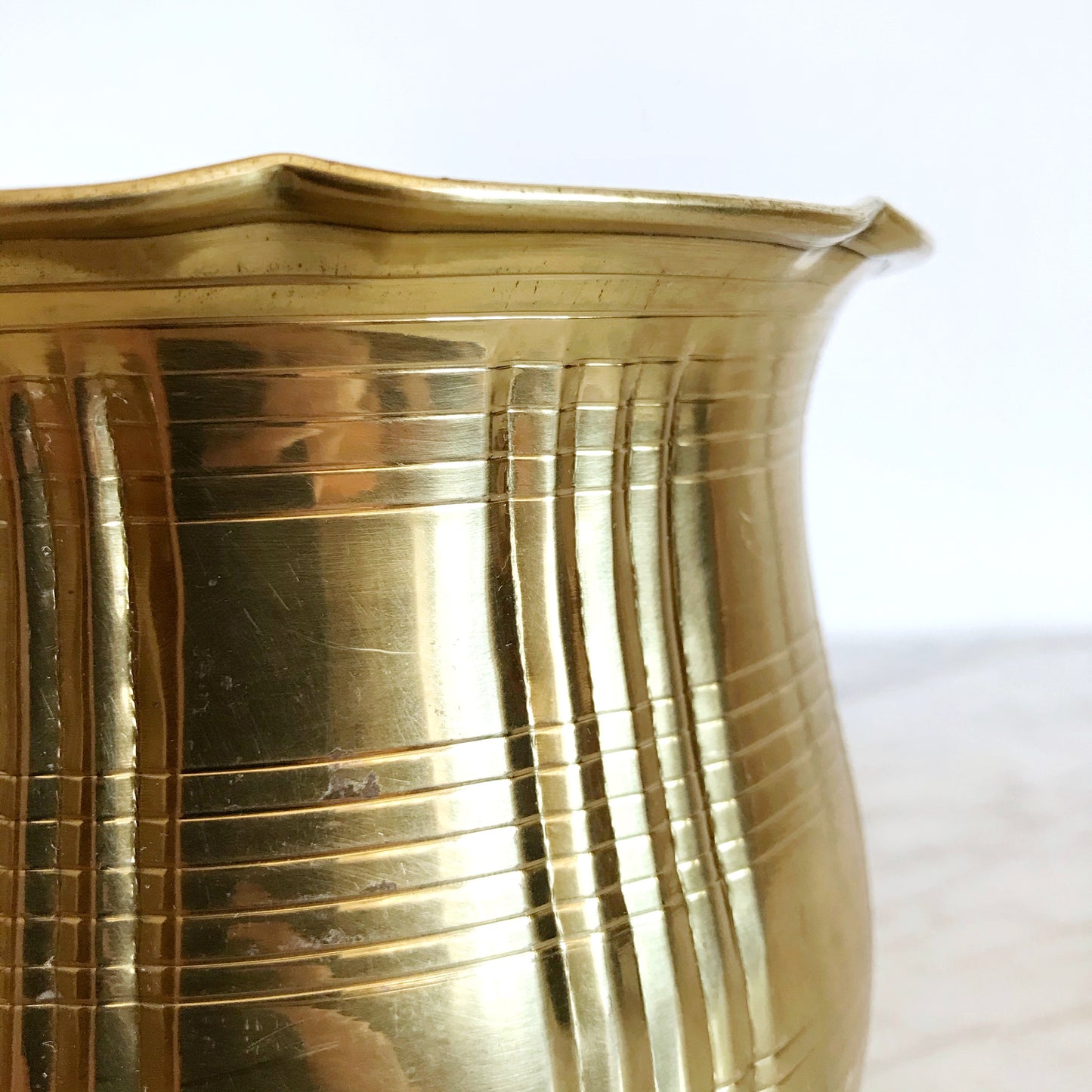 Vintage Brass Planter, Plaid Texture