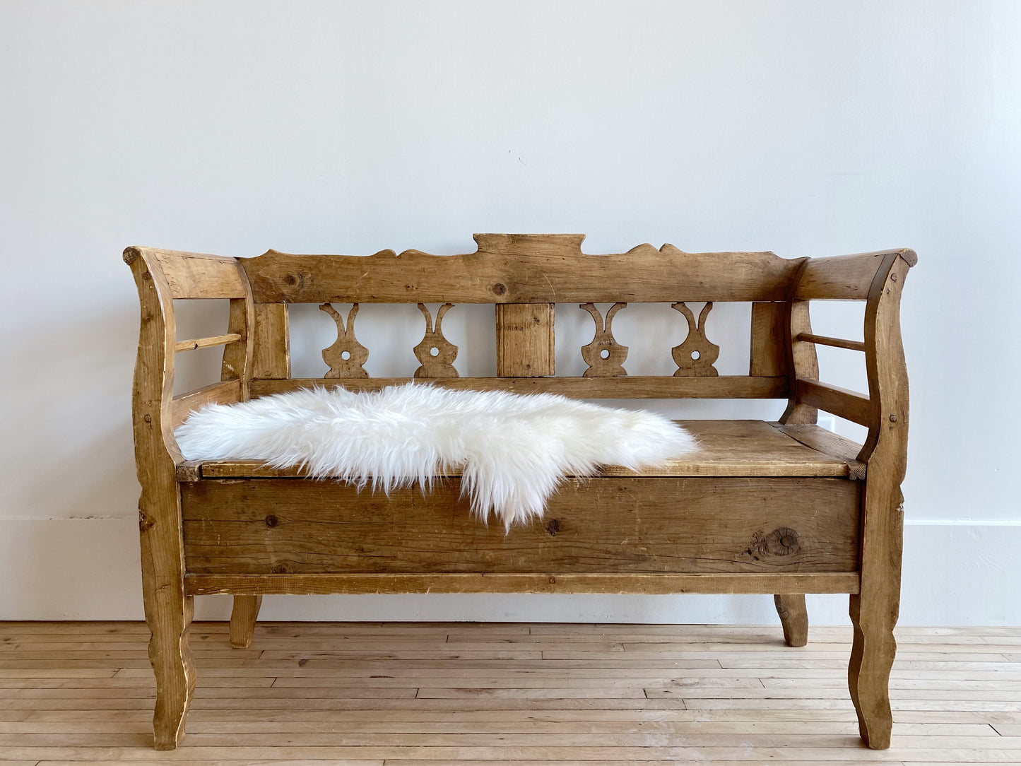 Vintage Swedish Pine Bench with Storage