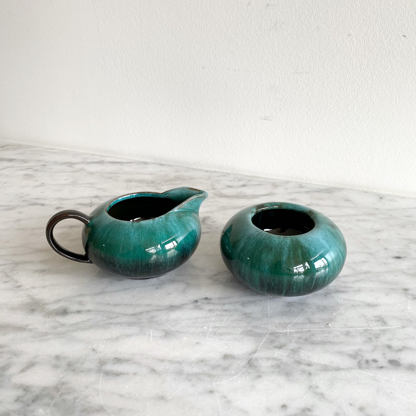 Set: Vintage Green Ceramic Cream Sugar