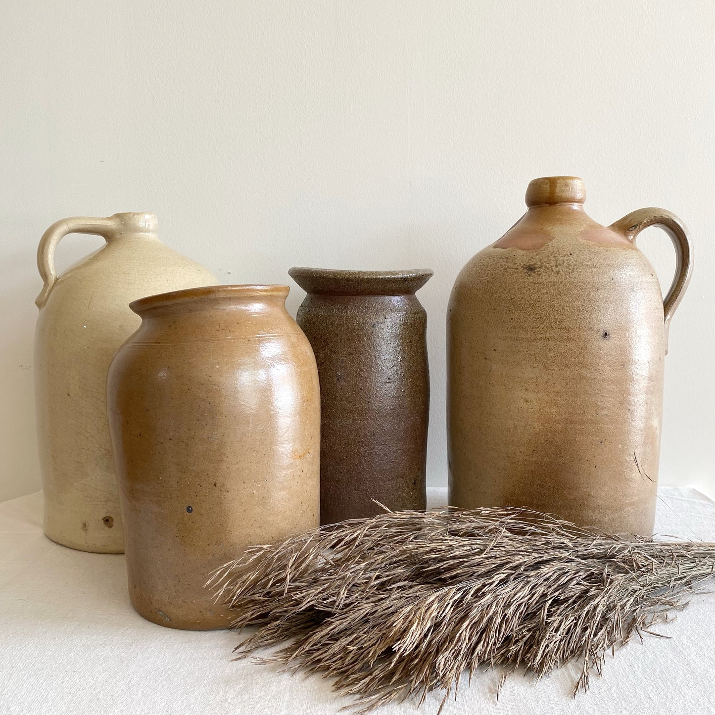 Antique Stoneware Crock Jar Vase, 10.75"