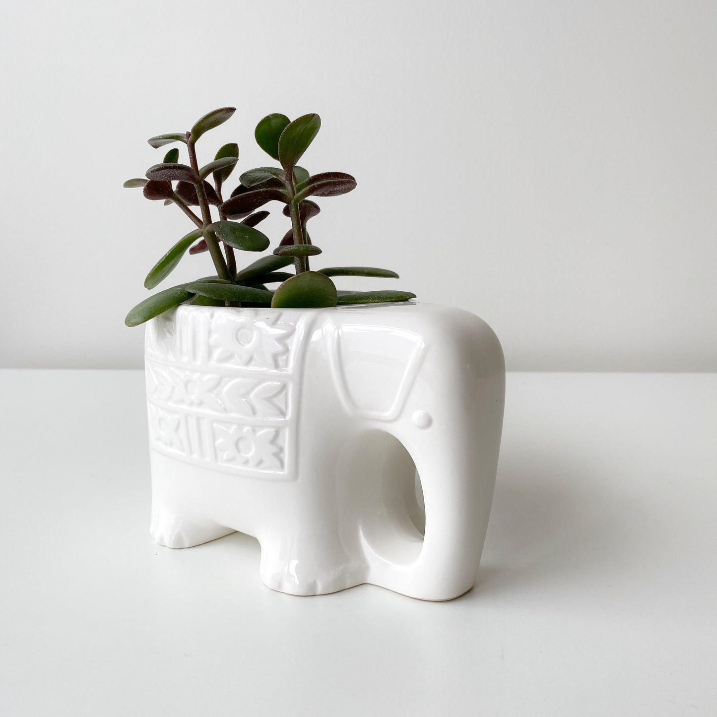 Vintage Scandinavian-Style White Ceramic Elephant Planter