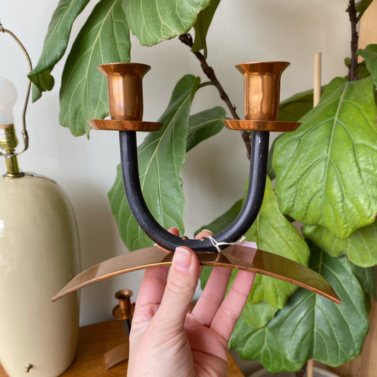 Vintage MCM Copper + Iron Candle Holder