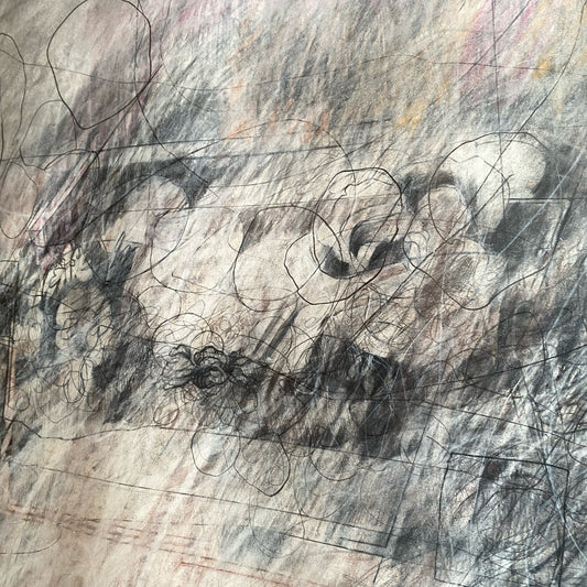 Large Original Vintage Abstract Drawing, (41” w x 31.75”)