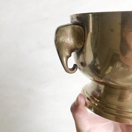 Vintage Footed Brass Bowl with Elephants
