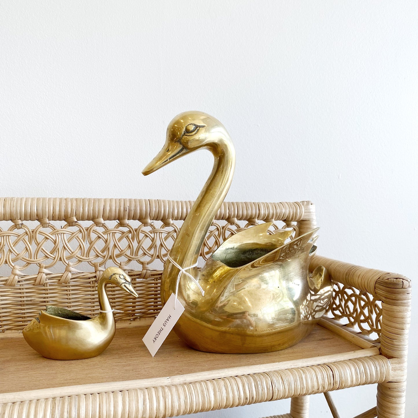 Large Vintage Brass Swan Planter