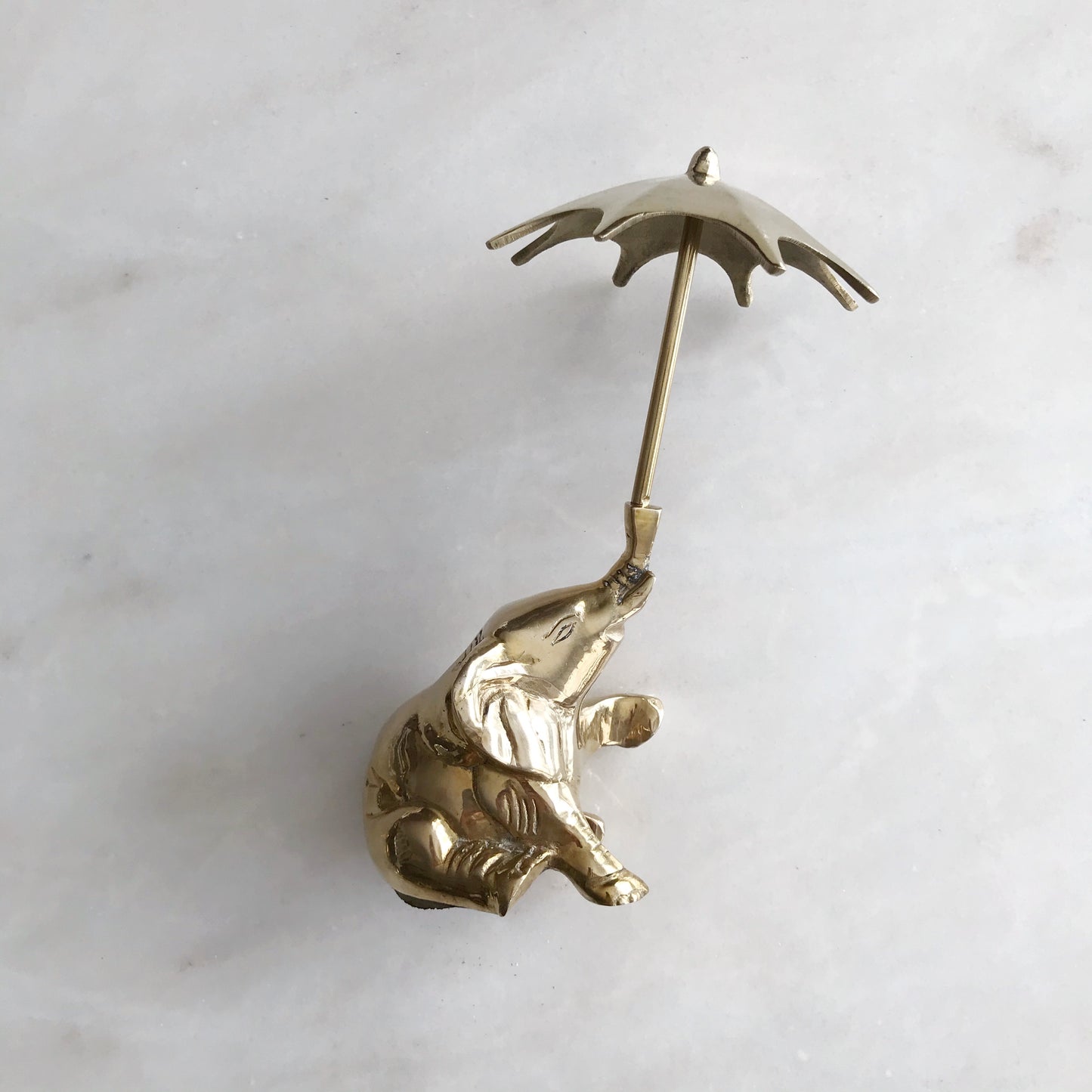 Vintage Brass Elephant with Umbrella