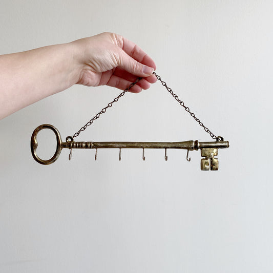 Vintage Brassy Key Shaped Key Holder