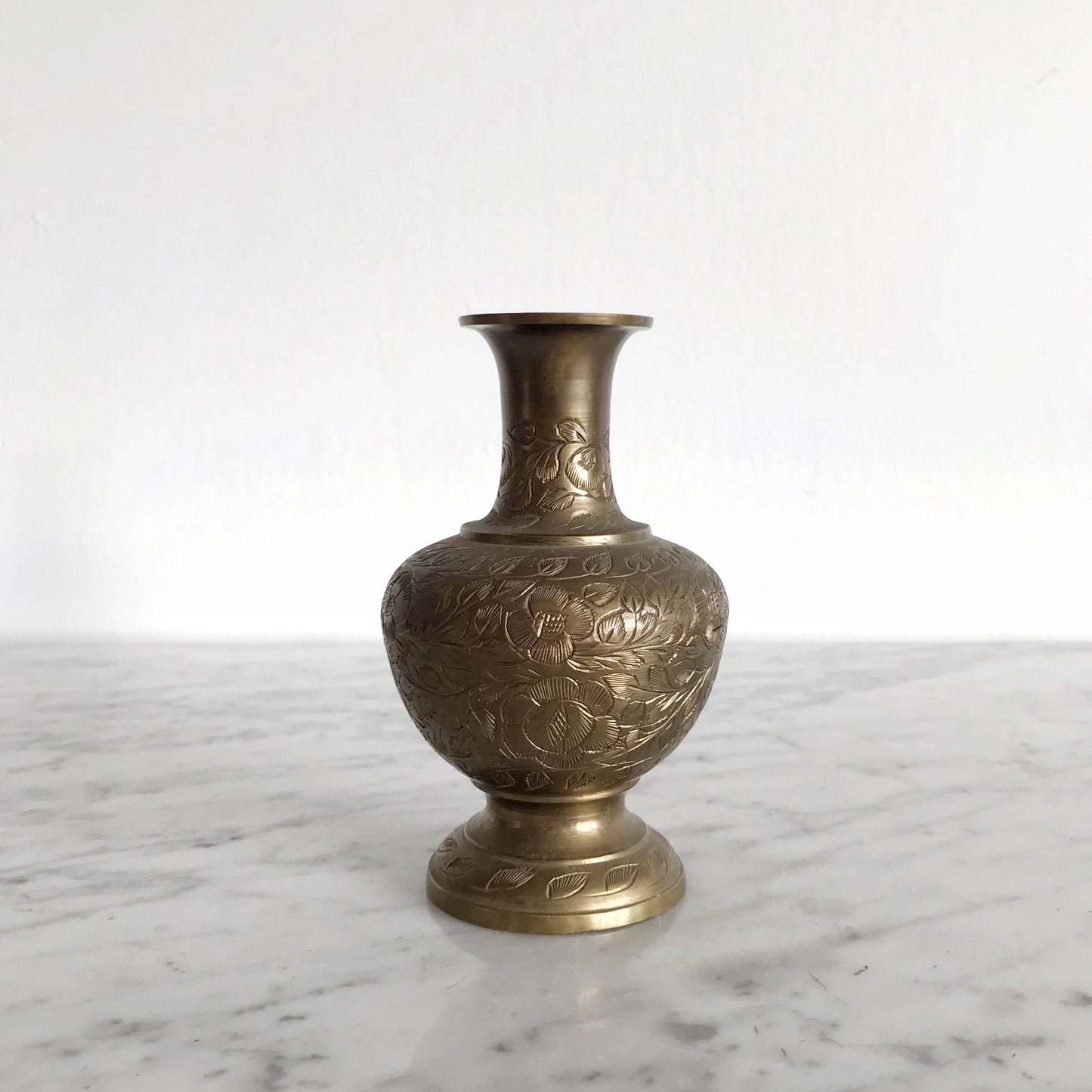 Vintage Etched Brass Vase