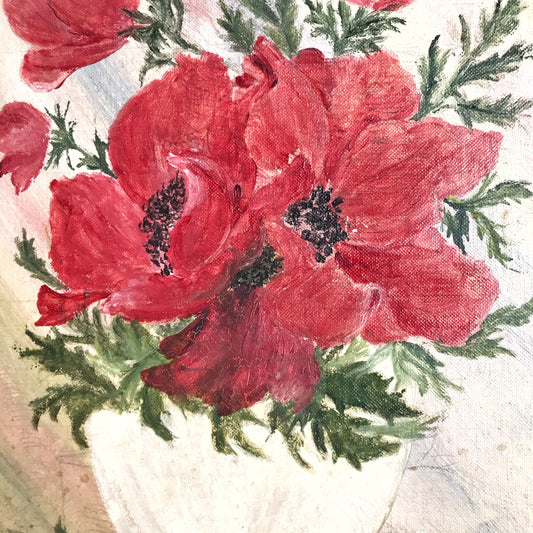Original Still Life Poppies Painting, 1968 (13 x 17)