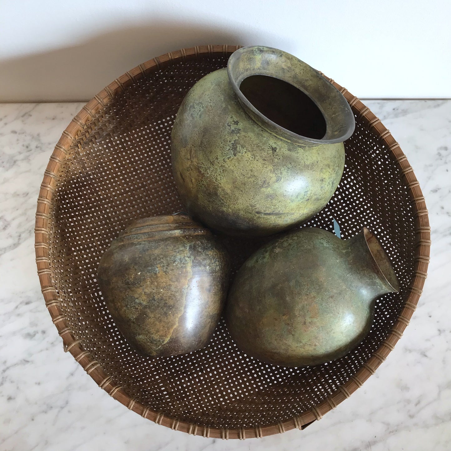 Large Found Metal Vase with Patina