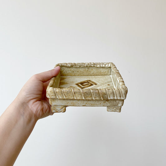 Vintage Hand-built Square Pottery Catchall