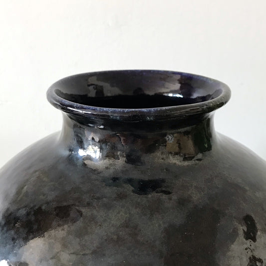 Large Vintage Studio Pottery Vase, Dark Blue-Black