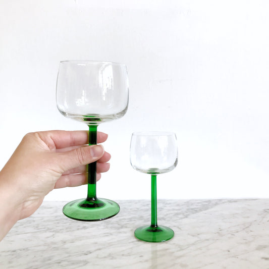 Vintage Green Stemmed Glasses, Pair