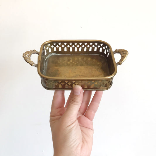 Small Vintage Brass Tray w/ Cutout Rim
