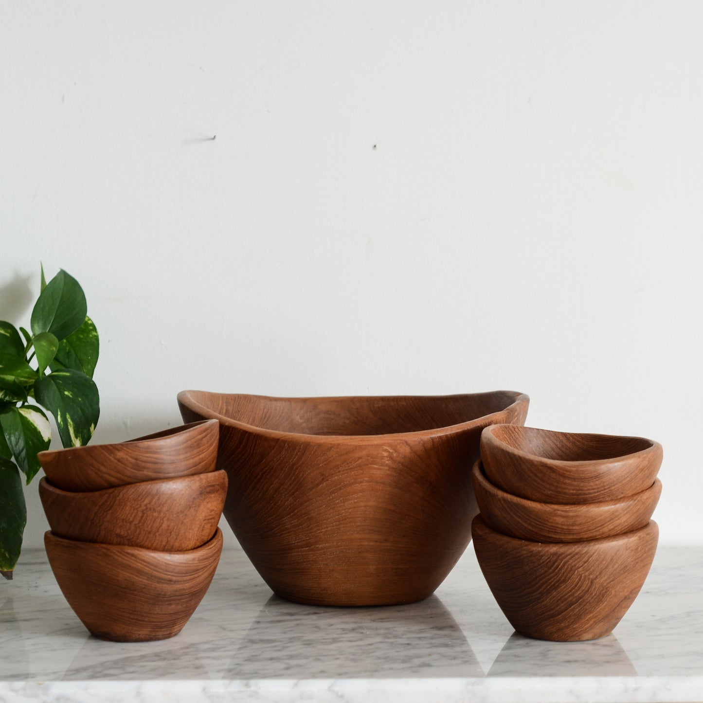 Vintage Angular Turned Wood 7-Piece Serving Set