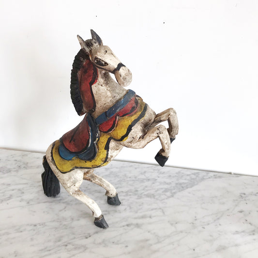 Vintage Hand-Carved Wooden Horse Sculpture
