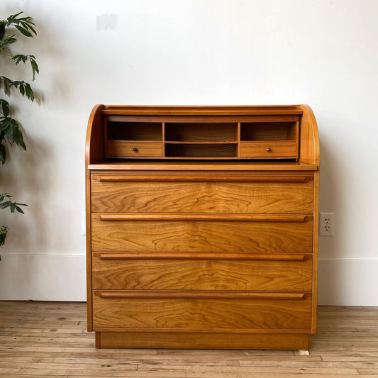 Vintage Teak Roll-top Secretary Desk