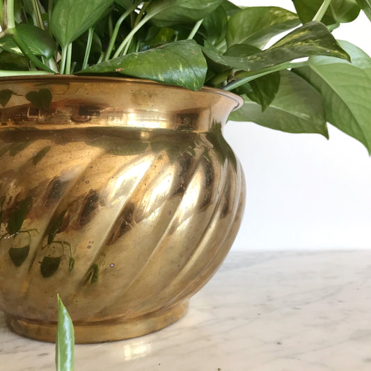 Medium Vintage Brass Planter, India