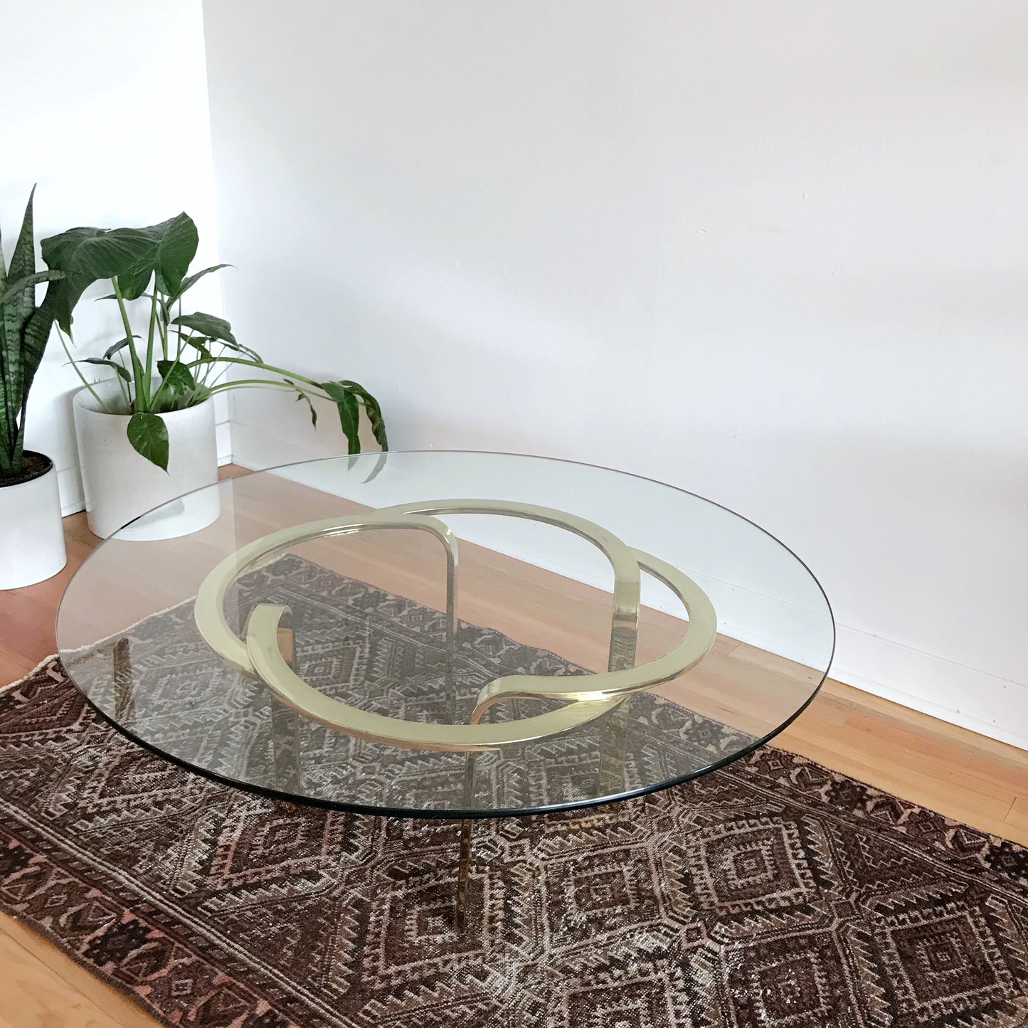 Vintage Glass and Brass Knot Coffee Table