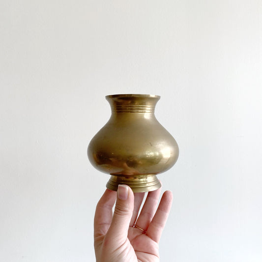 Vintage Brass Vase, 4.25”