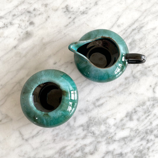 Set: Vintage Green Ceramic Cream Sugar