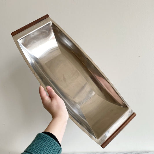 XL Vintage Danish Stainless Steel Serving Tray, 19"
