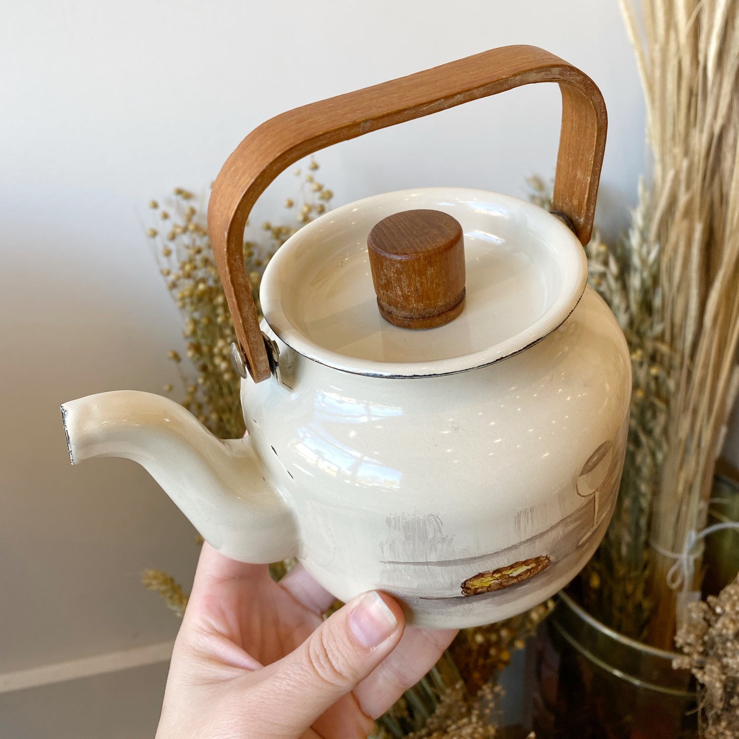 Vintage Petite / Mini Enamel Tea Kettle with Still-life
