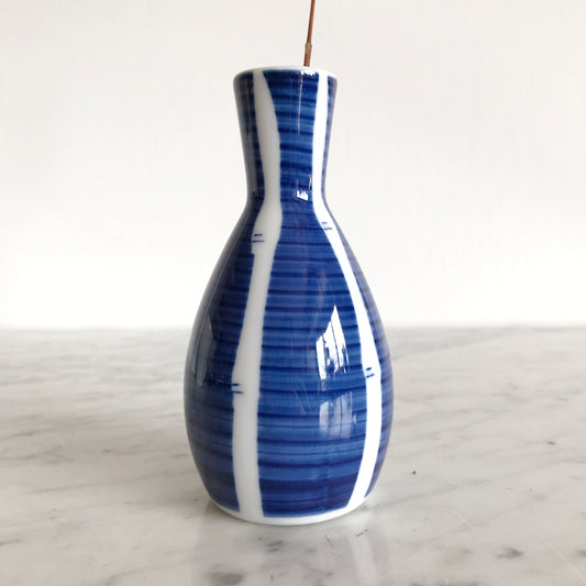 Blue + White Striped Bud Vase, Japan